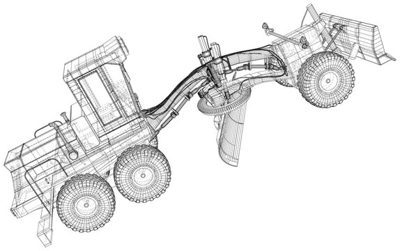 recommend clip art: Vector Wire-frame Road grader. The layers of visible and invisible lines are separated. EPS10 format. Vector created of 3d.