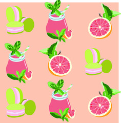 Desserts with grapefruit on a pink backgraund