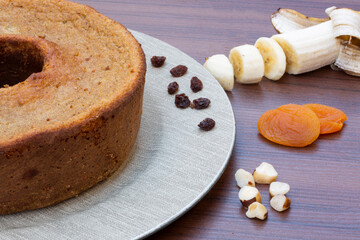 banana cake with apricot and chestnuts