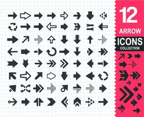 Set of 150 black arrow icons