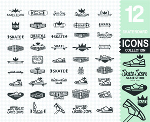Skateboard logo collection (set of 45 different skateboard logos Use for helmet, skateboards, stickers, t-shirt typography,logos and design elements) 
