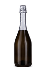 Glass champagne bottle isolated on white background