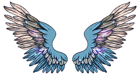 Fototapeta na wymiar Beautiful magic glowing tender blue beige vector wings