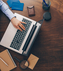 Happy beautiful woman working on a laptop at home. Laptop. Work. Working. Business concept.