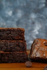 Homemade chewy fudge chocolate brownies, selective focus