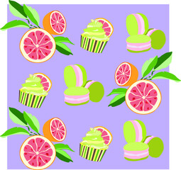 Desserts with grapefruit on a purple backgraund