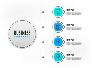 Fototapeta premium Infographics circles with 4 steps, icons. Flatline vector template. Can be used for four business, web, banner, workflow layout, flowchart, info graph, timeline, content, chart, processes diagram.
