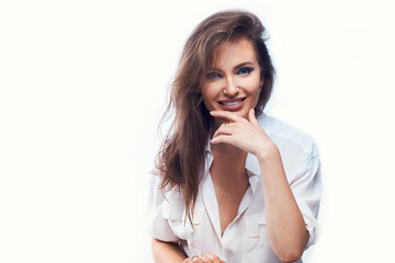 Fototapeta premium Closeup portrait of a beautiful smiling woman