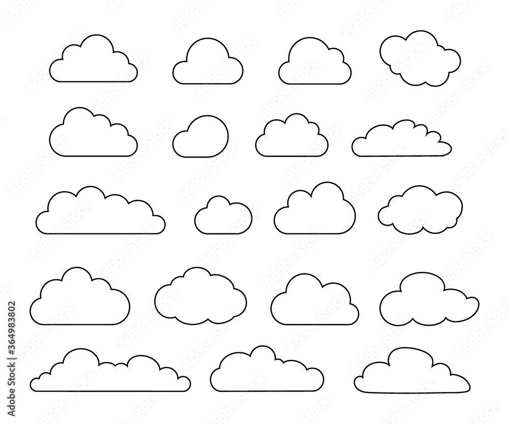 Aufkleber clouds line art icon set. storage solution element, databases, networking, software image, cloud and