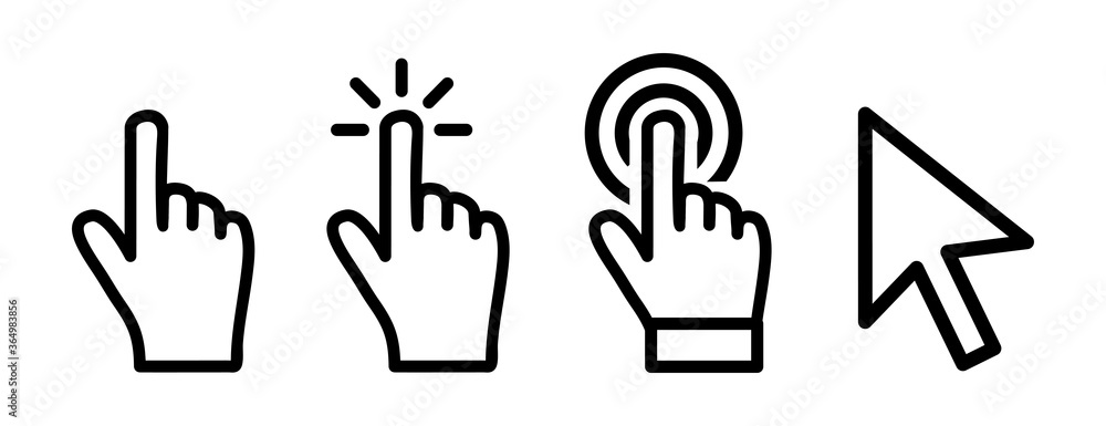 Poster pointer cursor сomputer mouse icon. clicking cursor, pointing hand clicks icons. vector illustration