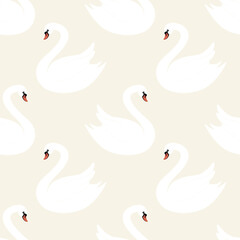 Obraz premium Exquisite elegant white swans seamless pattern, isolated on gently pink color background.
