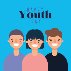 woman and men cartoons smiling of happy youth day design, Young holiday and friendship theme Vector illustration