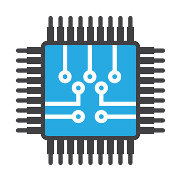 recommend clip art: Blue computer chip or electronic circuit board flat colour icon for apps and websites
