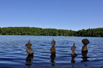 Balancing rocks on a shore line.