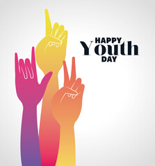 Fototapeta premium multicolored gradient hands up of happy youth day design, Young holiday and friendship theme Vector illustration