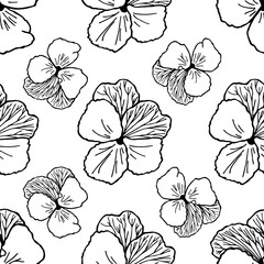 Hand-drawn violet pattern. Black and white image. The idea for packaging, decoration, wallpaper, children's creativity. Isolated on a white background
