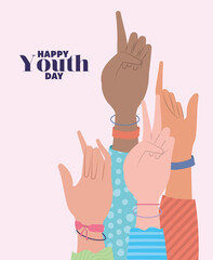 hands up of happy youth day design, Young holiday and friendship theme Vector illustration