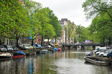 アムステルダムの運河　Beautiful canal landscape in Amsterdam
