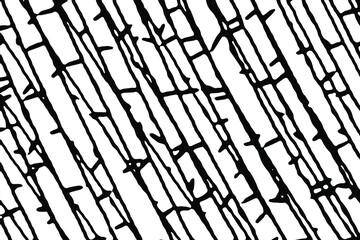 Monochrome background of the chaotic diagonal lines with intersections and bumps. Overlay template. Vector illustration