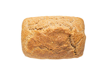 Top view, freshly baked homemade sourdough bread, isolated on a white background.