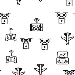 Drone Fly Quadrocopter Seamless Pattern Vector Thin Line. Illustrations