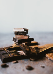 Broken chocolate Photo template with copy space