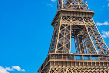 Closeup of the Eiffel Tower in Paris, France