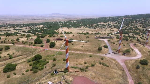 The Golan Heights Wind Farm is an Israeli wind farm with wind turbines which generate clean energy is located 1050 m above sea level on Mount Bnei Rasan 5 km south of Quneitra in the Golan Heights.