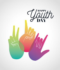 Obraz premium multicolored gradient hands of happy youth day design, Young holiday and friendship theme Vector illustration