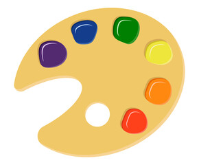 Fototapeta premium Graphic illustration of wooden artists palette with various color paints.