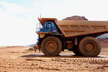 Obraz premium A haul trucks used to transport mining material in the nickel mining 