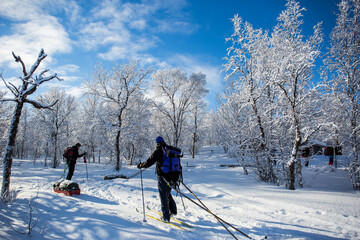 Ski expedition in Nuorgam, Lapland, Finland