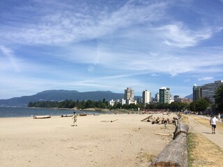 English bay with residential buildings at Vancouver West end in the background. Vancouver, British Columbia, Canada.