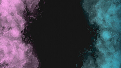 Pink and Blue watercolour brush stroke design on black textured paper - obrazy, fototapety, plakaty