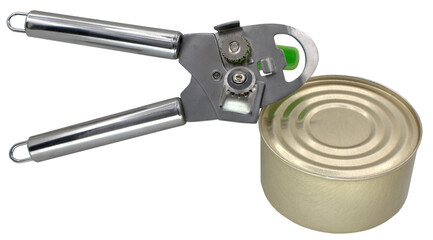 Can opener equipment for opening cans isolated on white