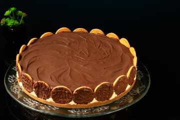 dutch pie on dark glass table dark glass table