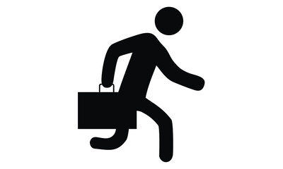 Icon of a business person walking or running with a brief case isolated vector silhouette.