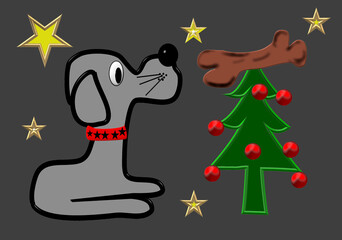 Christmas Tree with dog bone ,good dog .3D rendering
