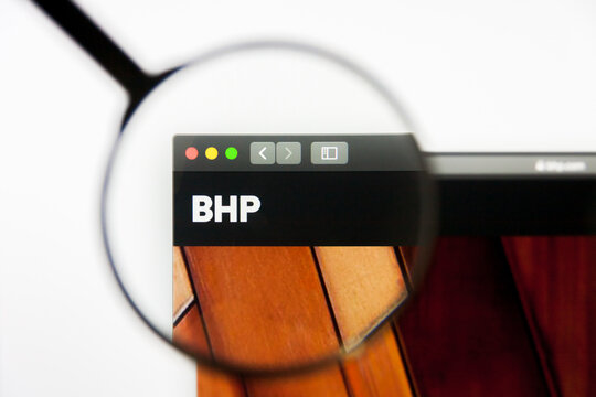 Los Angeles, California, USA - 10 March 2019: Illustrative Editorial, BHP Billiton website homepage. BHP Billiton logo visible on display screen