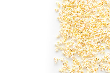 Popcorn frame on white background top view copy space