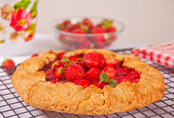 Strawberry galette tart pie with fresh strawberries