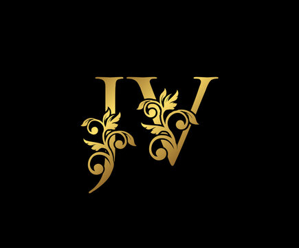 Golden JV, J and V Luxury Logo Icon, Vintage Gold  Initials Mark Design. Elegant luxury gold color on black background