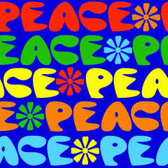 Seamless vector pattern of the word PEACE on a blue background.  - 365001009