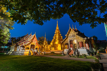 Fototapeta premium Wat Phra Singh is a Buddhist temple is a major tourist attraction in Chiang Mai Northern Thailand.Travels in Southeast Asia.