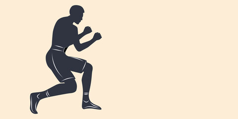 Boxer in a rack for punching - abstract, grunge style background - vector. Sport. Banner.