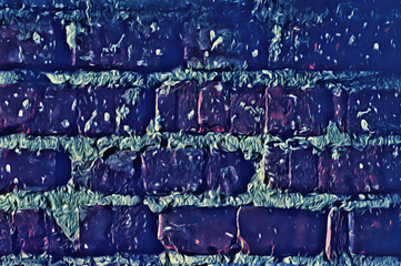 Brick wall. Purple dark background. Art. Acrylic Abstract.