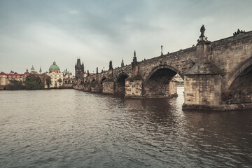 Fototapeta na wymiar Charles Bridge over Vltava river. Old Prague town