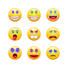 Set Abstract Collection Yellow Smiles Emotiocons Vector Design Style Icons Face Expression
