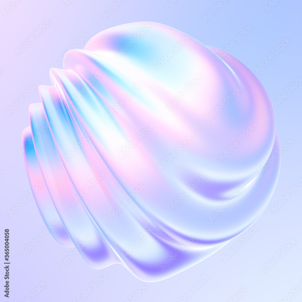 Aufkleber Fluid shape design element with waves and ripples. Holographic bright iridescent gradient shape for trendy design. 3d rendering.