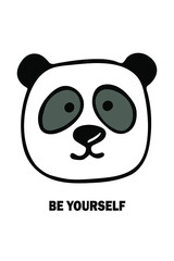 Poster with a panda. Be yourself. Vector image. Illustration.